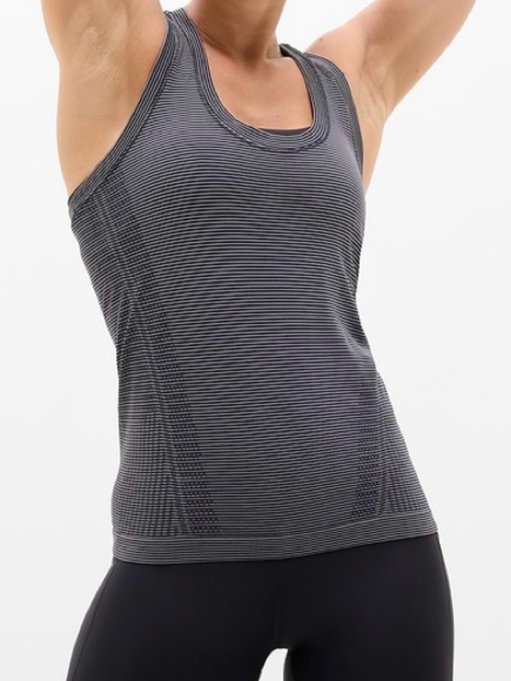 Athleta Momentum Seamless Tank Top Black White Mini Stripe Racerback Size M